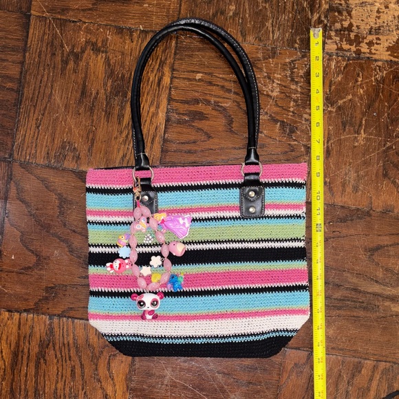 Striped vintage Multicolor Tote Bag with Black Handles - Picture 6 of 8